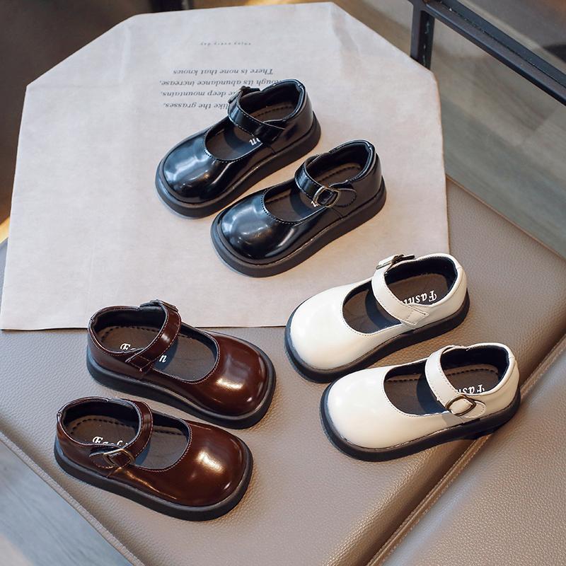 Детская мода Девочки Кожаные туфли Черные Универсальные Мягкие С круглым носком Толстая подошва Школьная форма Обувь Дропшиппинг Детская Повседневная