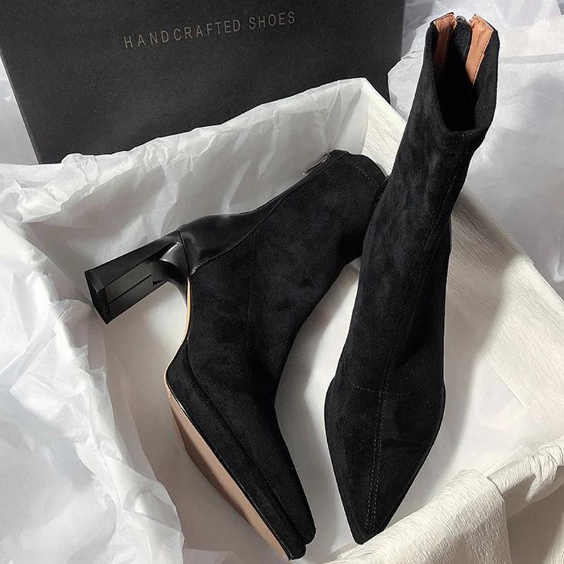 Fashion Women High Heels Pointed Toe Women Chelsea Boots Ankle Suede Sexy Shoes Designer Winter 2025 New Trend Gladiator Zapatos Lady