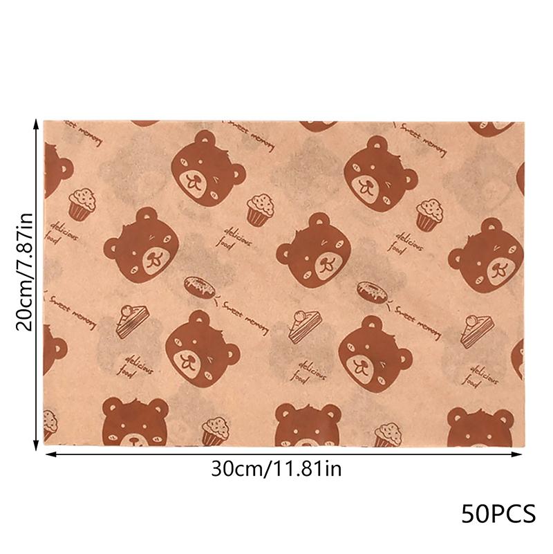 50Pcs Sandwich Packaging Paper Cartoon Coated Wrapping Disposable Household Oil-Proof Chicken Roll Breakfast Baking Kitchen Tool