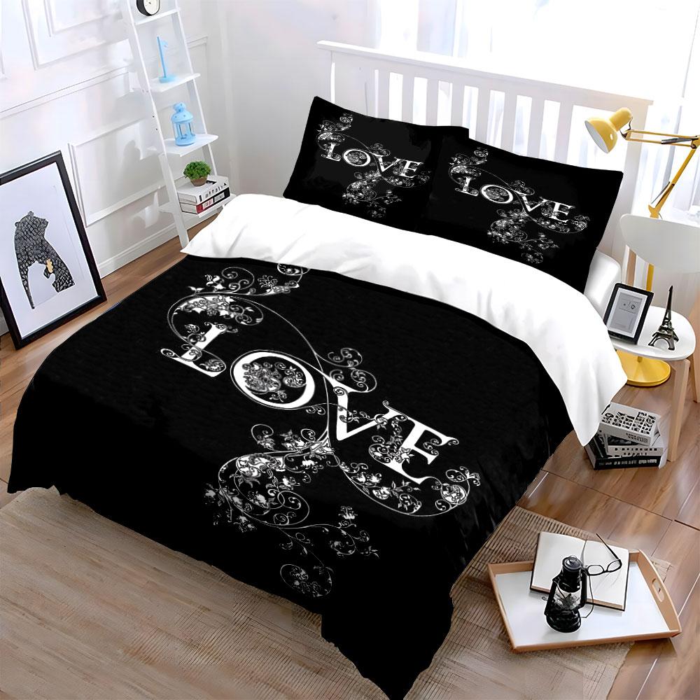 Floral Love Black Bedding Set Bedding Duvet Cover Set Duvet Cover Pillowcases (1 * Duvet Cover 2 * Pillowcases, without duvet insert)