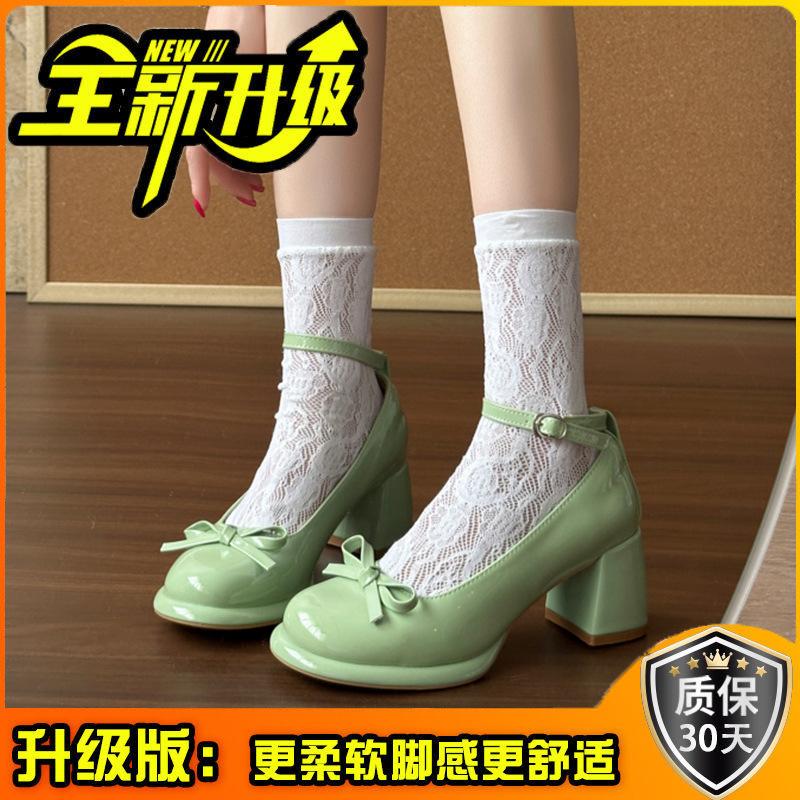 Single Shoes High Heels Bow Lace Single Shoes Women's Summer Sweet Platform Leather Shoes Lolita Thick Heel Mary Jane Shoes