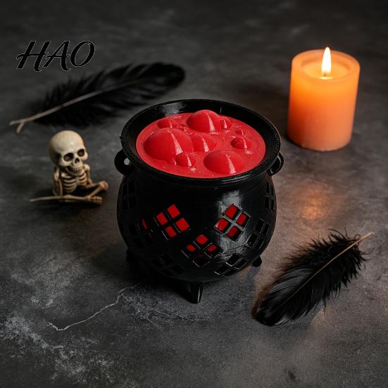 Mystical Household Party Items 3D Printed Witch Cauldron LED Lamp, Glowing Halloween Tabletop Decor Fall Decorations for Party, Spooky Resin
