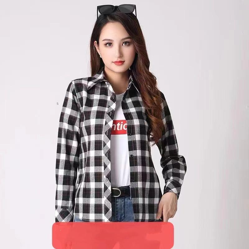 Женская рубашка приталенная ретро клетчатая рубашка большого размера повседневная свободная рубашка