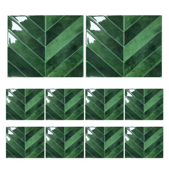 10 шт. настенных наклеек с темно-зеленым узором в виде листьев, легко наклеиваемые противоскользящие настенные наклейки для гостиной, спальни, кухни, декора