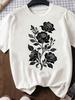 (Asian Size) Print O-neck Short Sleeve T-shirts Flower Style Cute Fashion Female Casual Women's Top T Clothing  Graphic Tee
