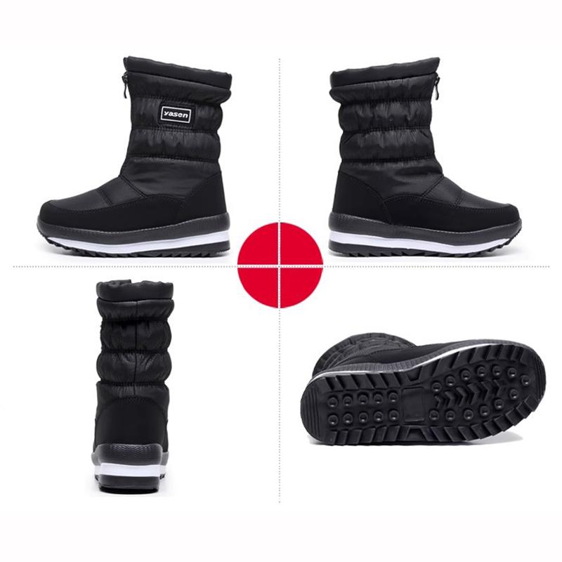 Зимние снежные сапоги женские бархатные на толстой подошве теплые туфли уличные водонепроницаемые нескользящие сапоги средней высоты