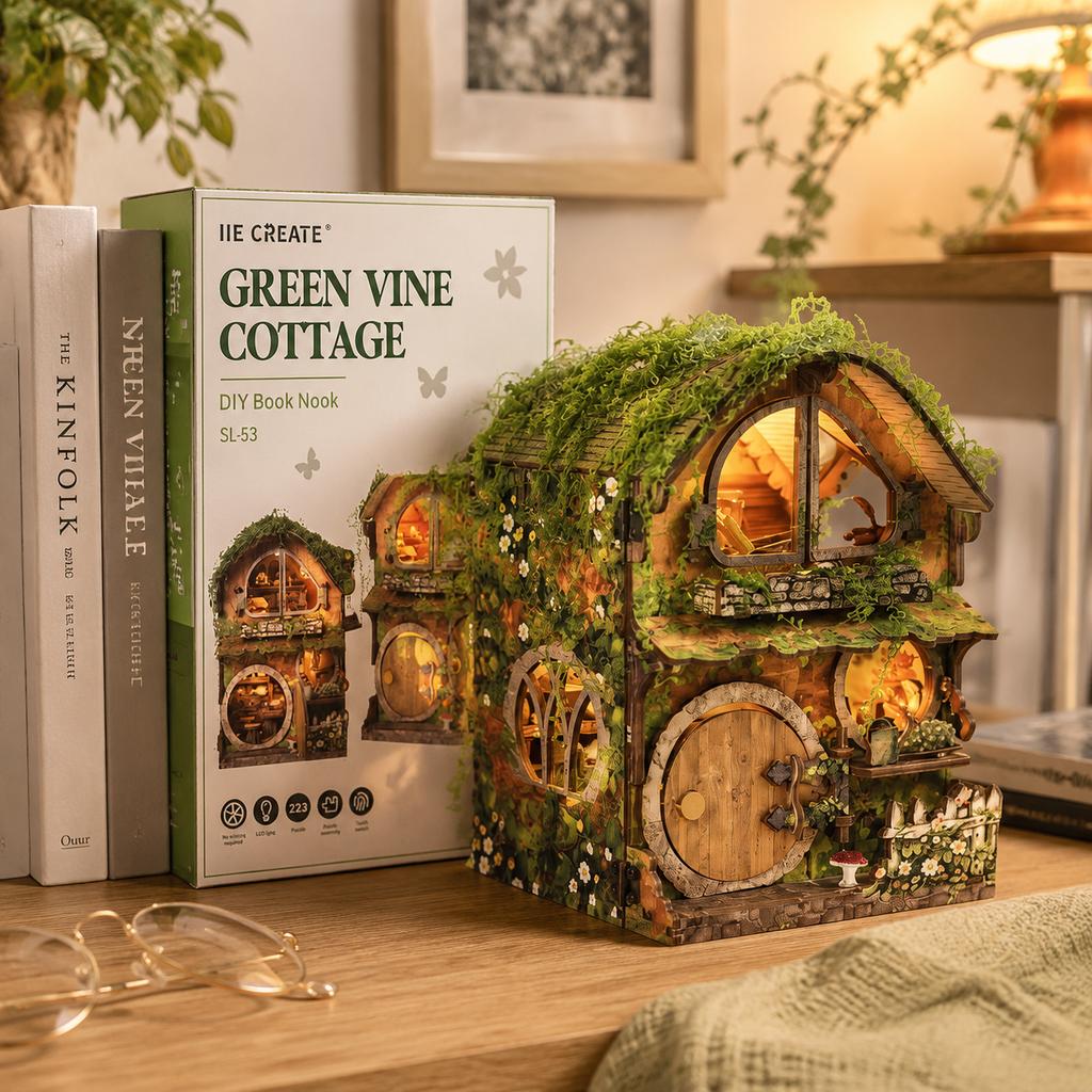 3D DIY Miniature House Artificial Ivy Bookend Home Office Desk Shelf Display Micro Craft Scene Gift Kit Handmade Cute Ornament