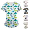 Women's Cute Animals Printed Short Sleeve V-neck Tops Working Pocket Blouse