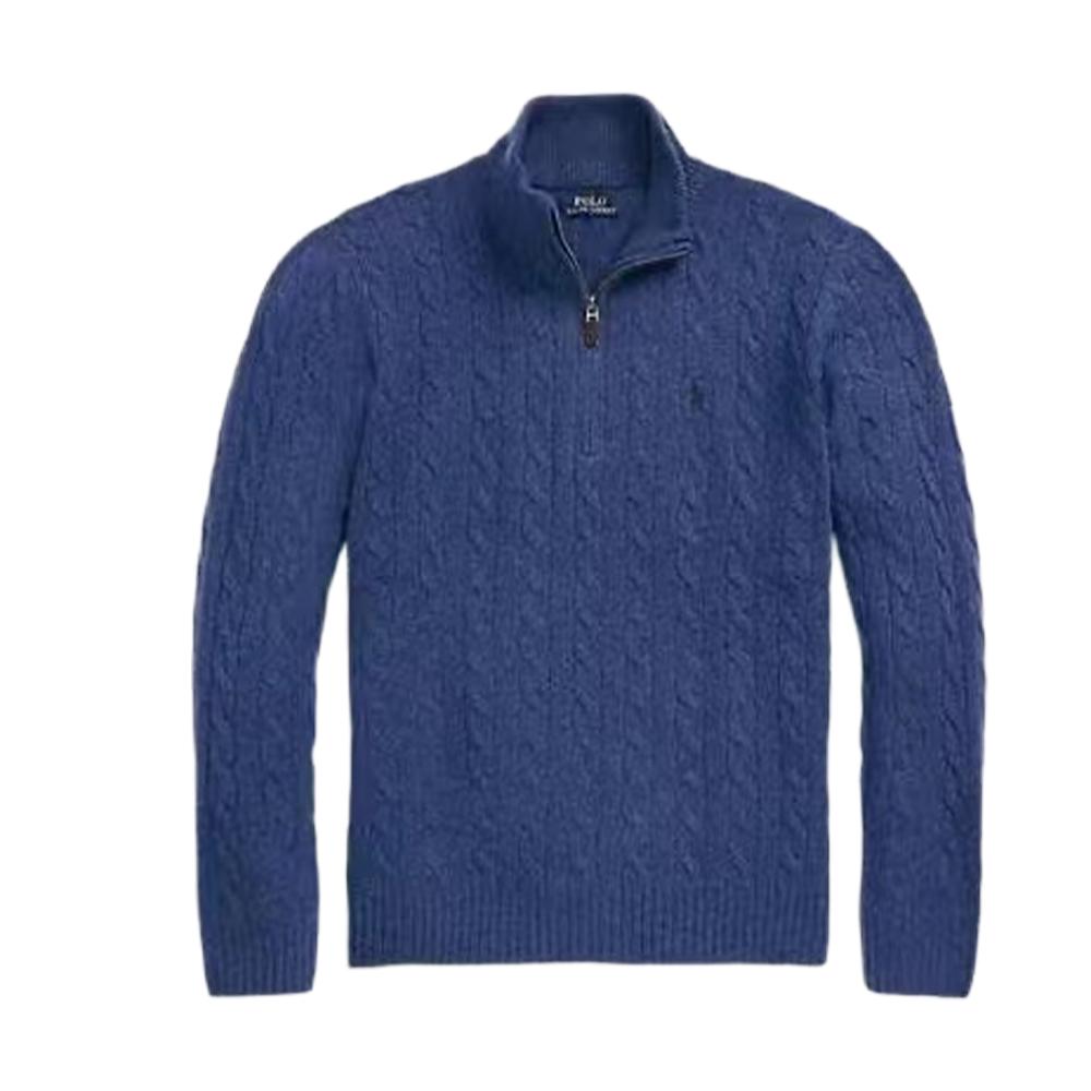 Polo Ralph Lauren FW24 однотонный вязаный свитер с длинными рукавами и вышивкой в виде маленького пони, мужской свитер темно-синего цвета 710876766-010