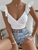 Eyelet Crop T-Shirt, Casual Flutter Sleeve Top For Spring  Summer, Women's Clothing
