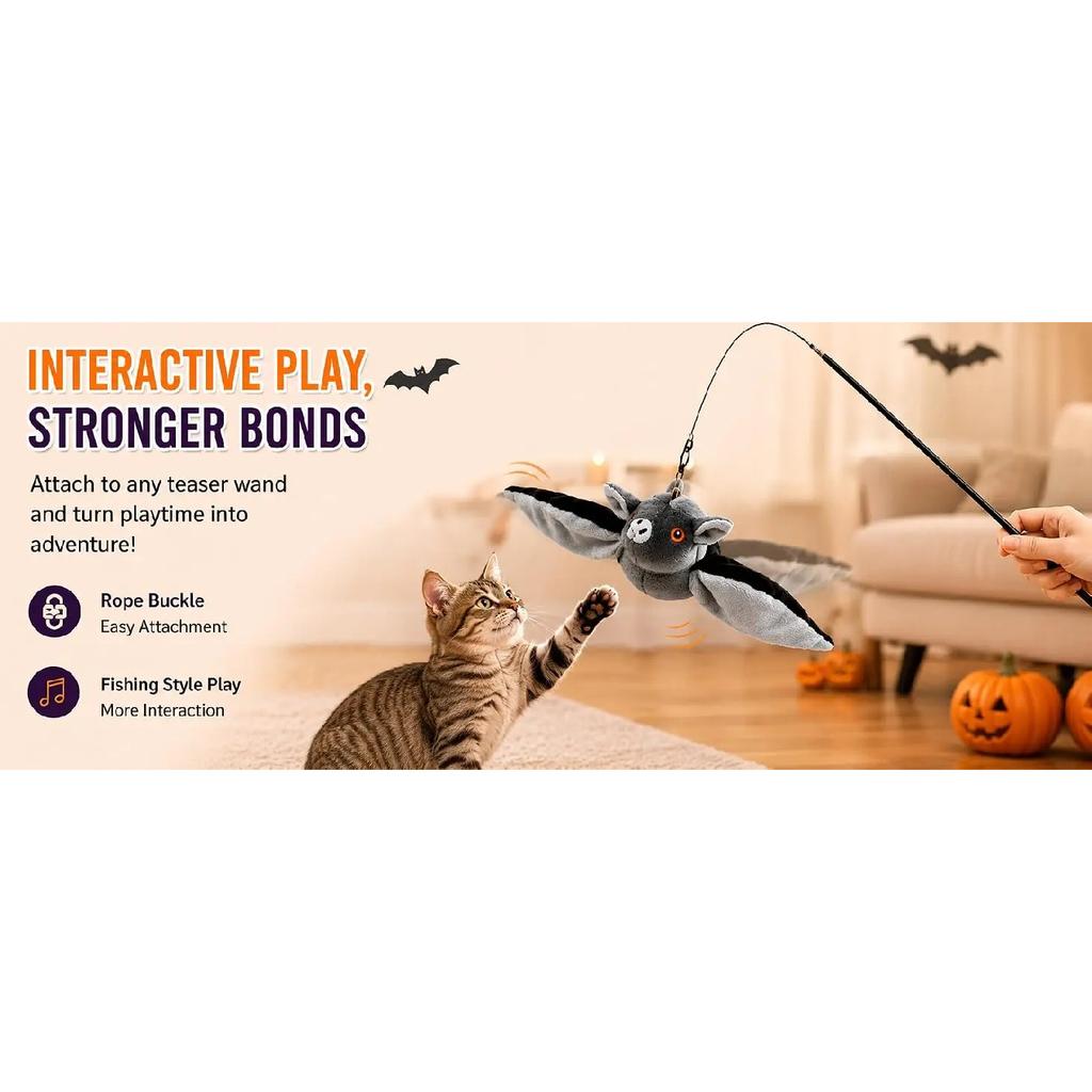 Electric Flapping Bat Interactive Cat Toy, Flying Bat Dog Toy Self Play, Hanging Ground Pet Toy for Indoor Cats Dogs Halloween