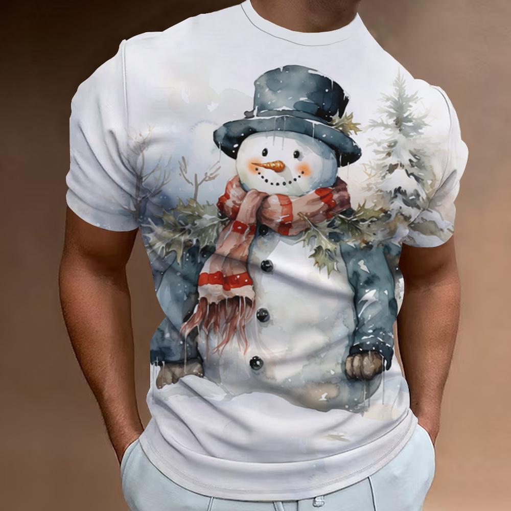 Рождественская мужская футболка с принтом Санта-Клауса, короткий рукав, повседневный свитер с круглым вырезом, уличная одежда, топы для активного отдыха, футболка, свободная мужская одежда