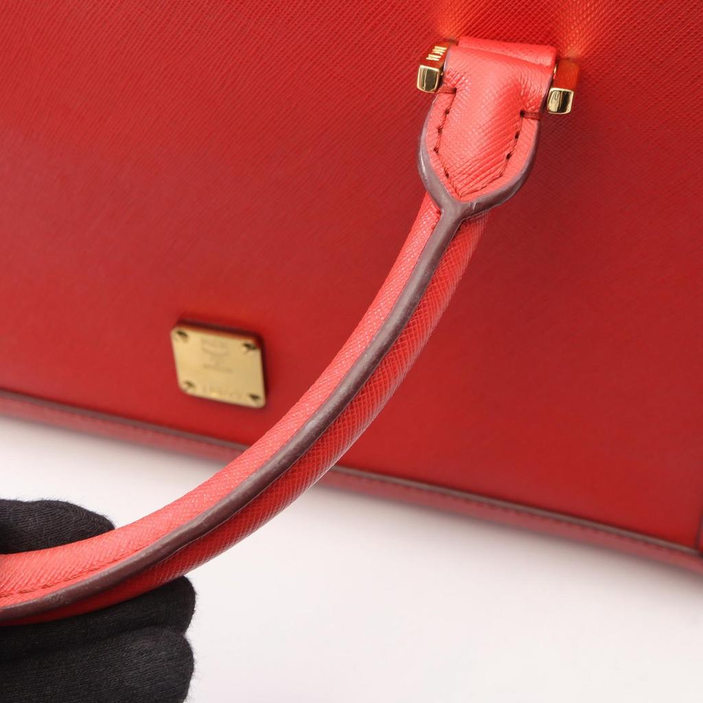 Used MCM Logo 2WAY Handbag leather Red Used Women