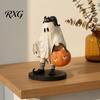 Collectibles for Friends Cute Ghost Statue, Resin Black Cat Holding Pumpkin Bucket Ornament, Statue Halloween Figurine Home Holiday Party Table Mantel