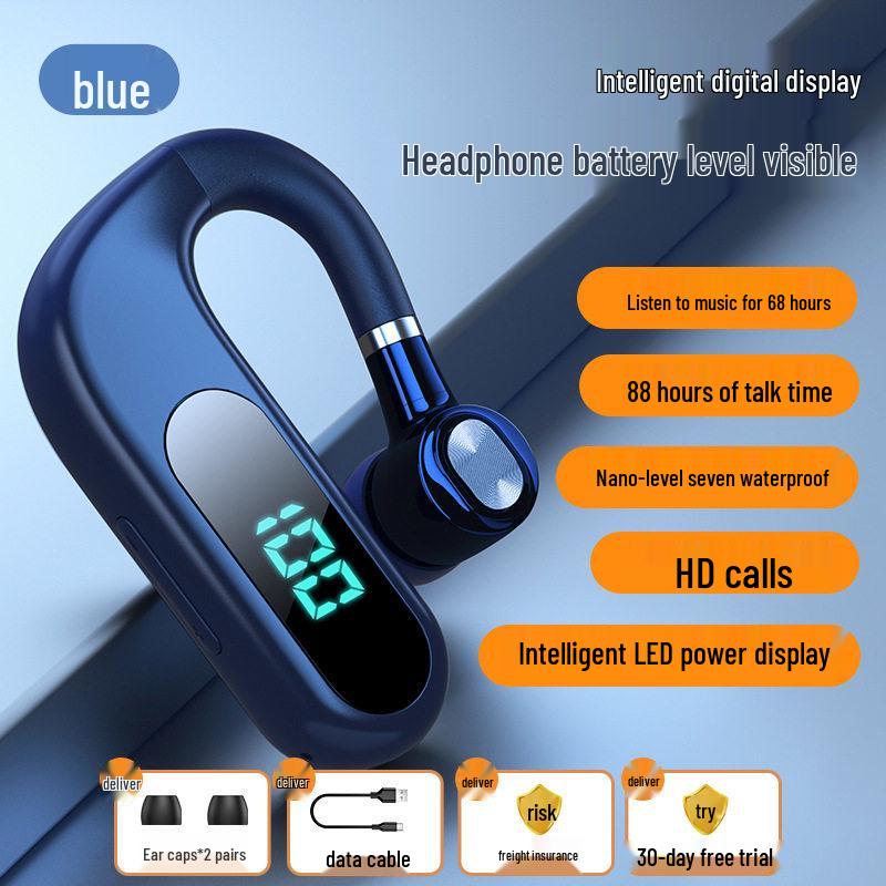 2025 Bluetooth Earphone: Long Battery Life, Wireless Single Ear Hook, HD Call for Drivers