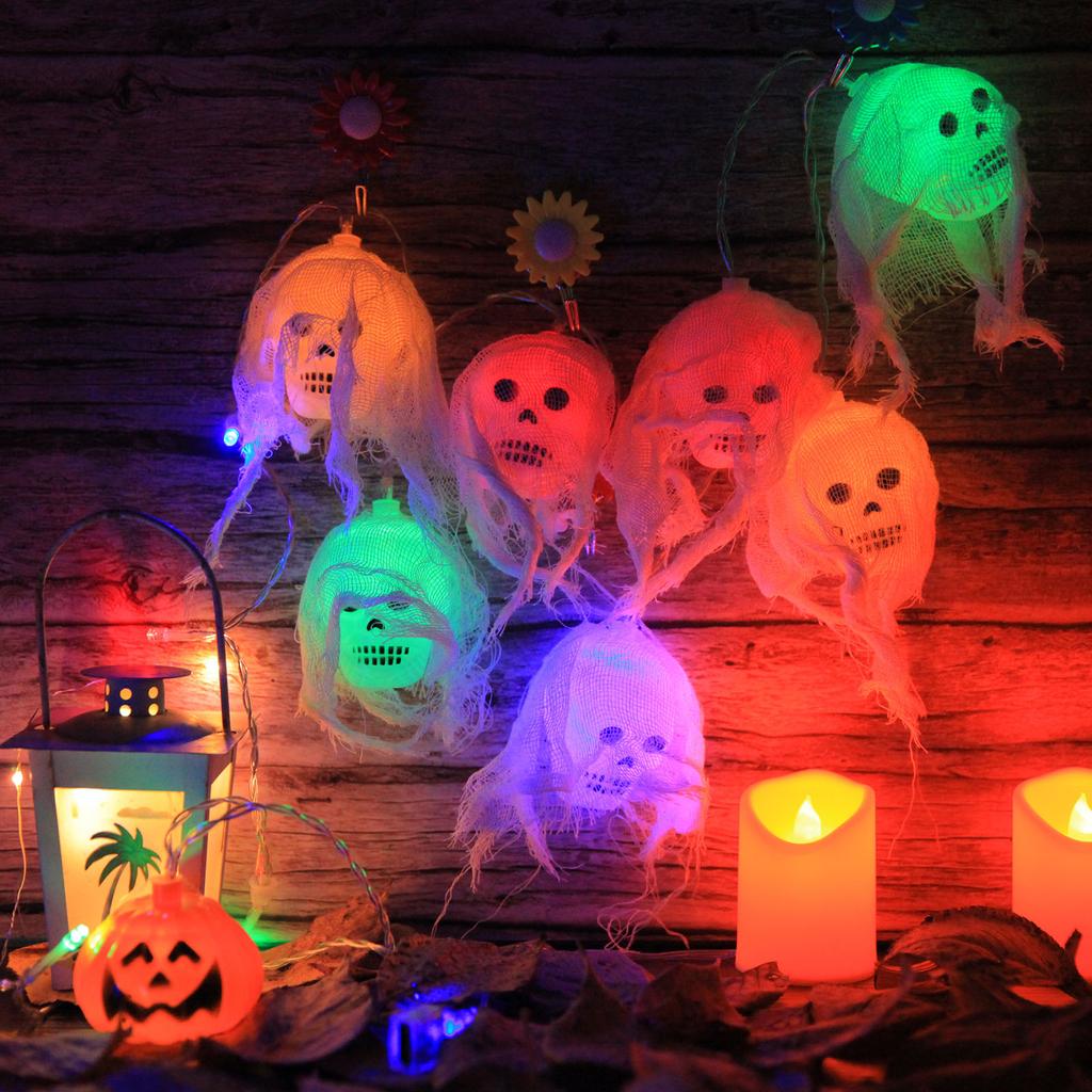 10 светодиодов гирлянды в виде черепа на Хэллоуин, необычный реквизит для вечеринок ужасов, работающий от батареек