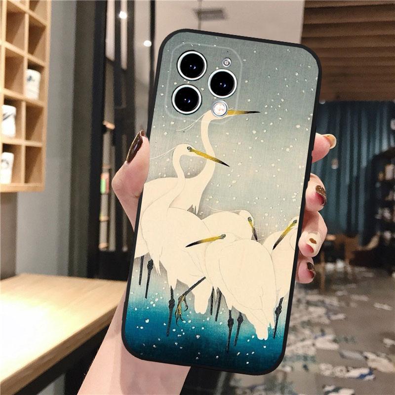Japanese style Art Crane Fuji Mountain Phone Case For iphone 17 Pro Air 17ProMax 16 15 14 13 Pro Max 16 15 14 13 Pro 15Plus
