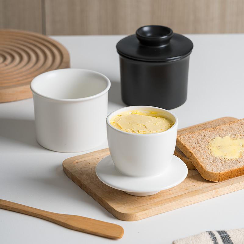 Круглая коробка для масла Керамическая банка для хранения масла Западная чашка для сыра Бамбуковый нож для масла Керамическая банка для хранения Кухонные принадлежности