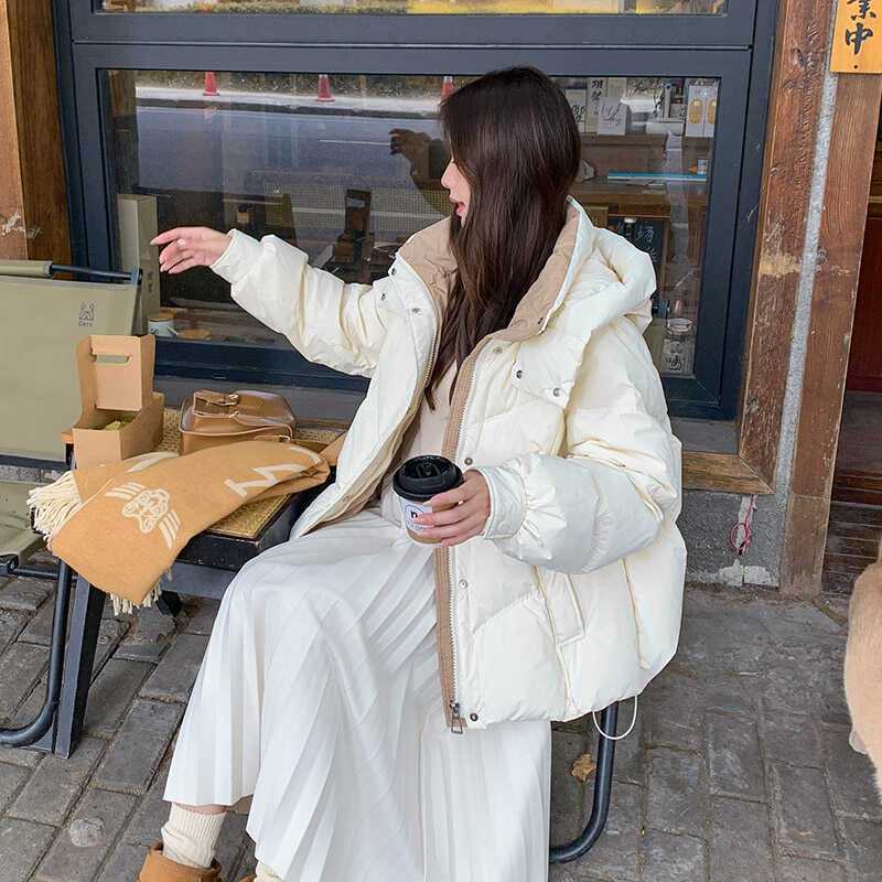 Women Winter Puffer Coat Trendy Color Block Lightweight Warm Jacket Casual Outerwear