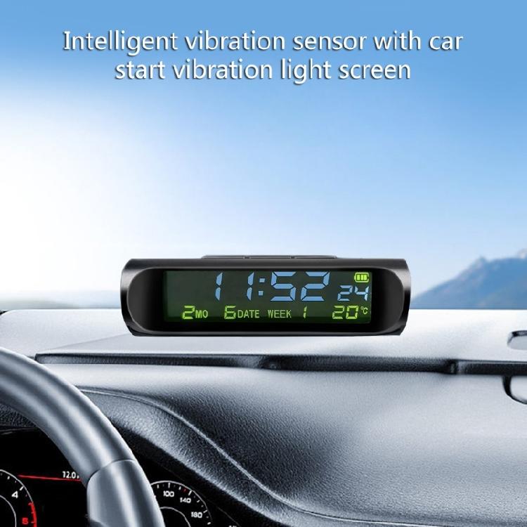 Solar LCD Car Digital Clock With Date Week Time Inner Temperature Display Solar Charging Car Clock