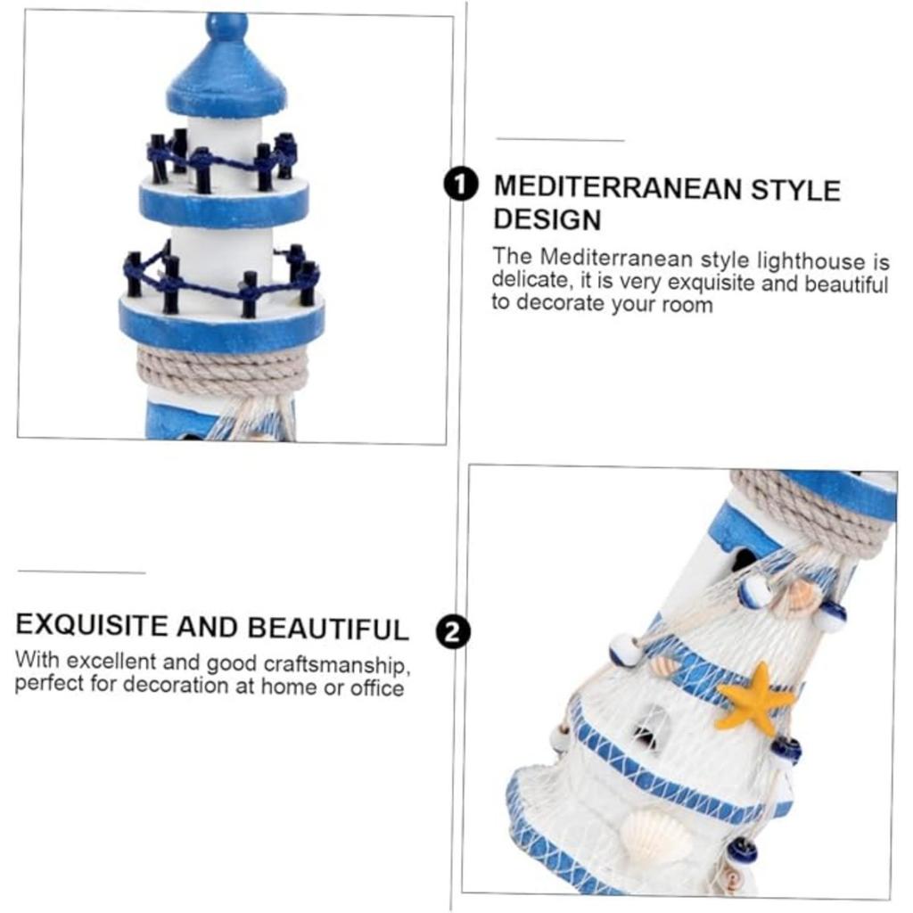 Nautical Ocean Lighthouse Decor for Home - Nautical Lighthouse Decor, Mediterranean Sea Beach Style Watchtower Wooden Nautical Tower Ornament Figurine