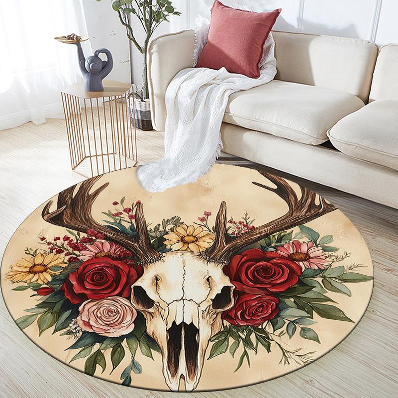 Deer Antler Flowers,Round Area Rug,Carpet Rug for Living Room Bedroom Sofa Playroom Decor,Non-slip Floor Mat