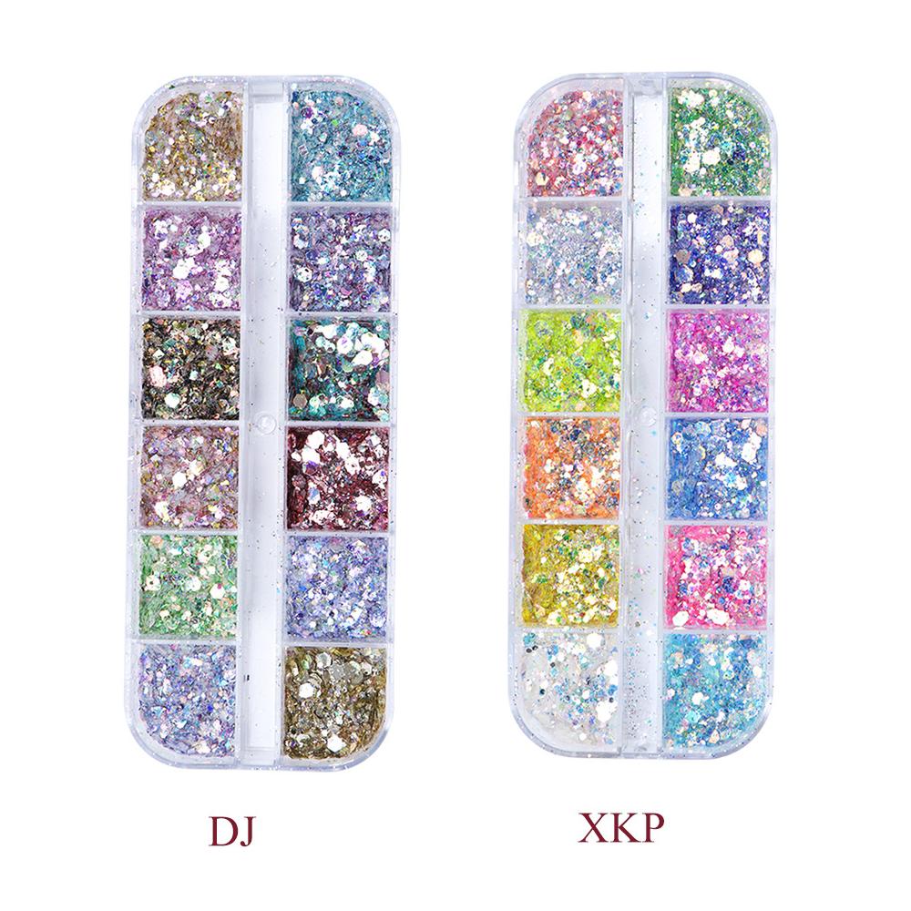 12 Grid/box Mixed Size Hexagon Nail Glitter Sequins Shiny Flakes Nail Art Decoration
