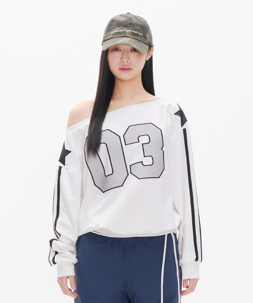 YOUHEE Offshoulder Jersey Sweatshirts White