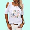 Женская футболка с открытыми плечами, модная круглая горловина с цветочным принтом, женская повседневная футболка с короткими рукавами