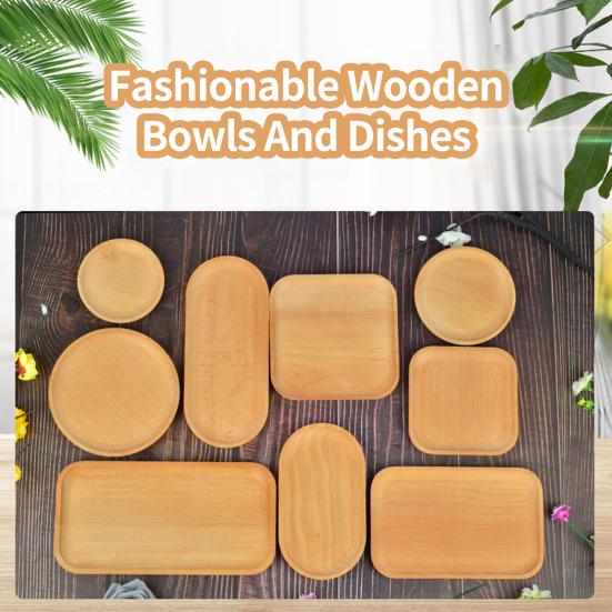 Storage Tray Multipurpose 4 Shapes Solid Wood Square Rectangle Round Ellipse Dinner Breads Plate