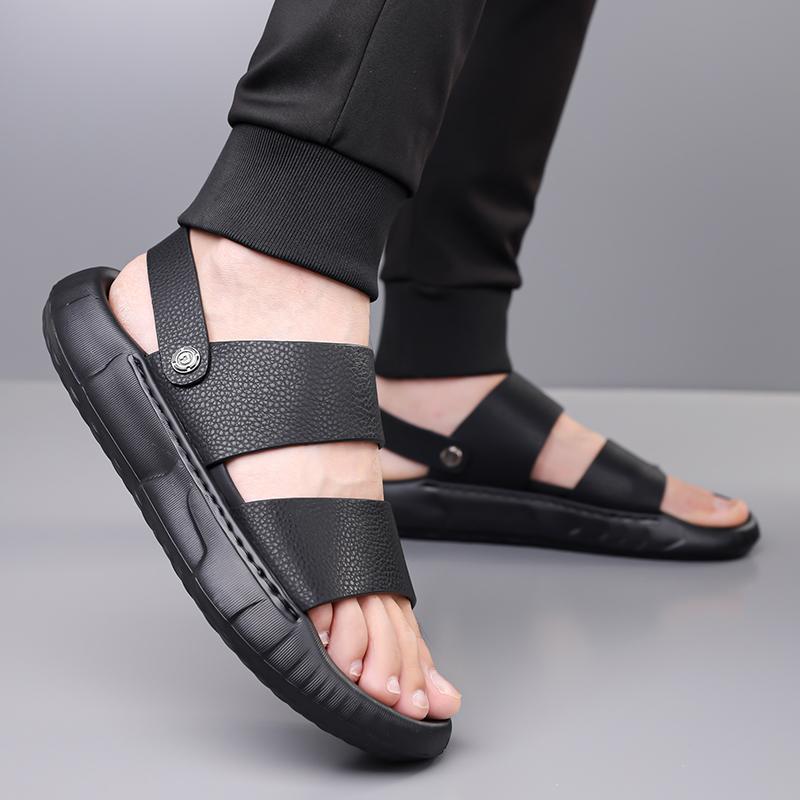 Мода Летняя Мода Мужские Удобные Верхний Слой Коровья Кожа Повседневная Кожа Пляжная Обувь Совершенно Новые Мужские Дышащие Мягкая Подошва Два на Сандалиях