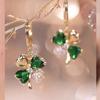 1 Pair of Fresh Green Artificial Crystal Clover and Heart Shaped Earrings, Women's Accessories, Daily Party Gifts