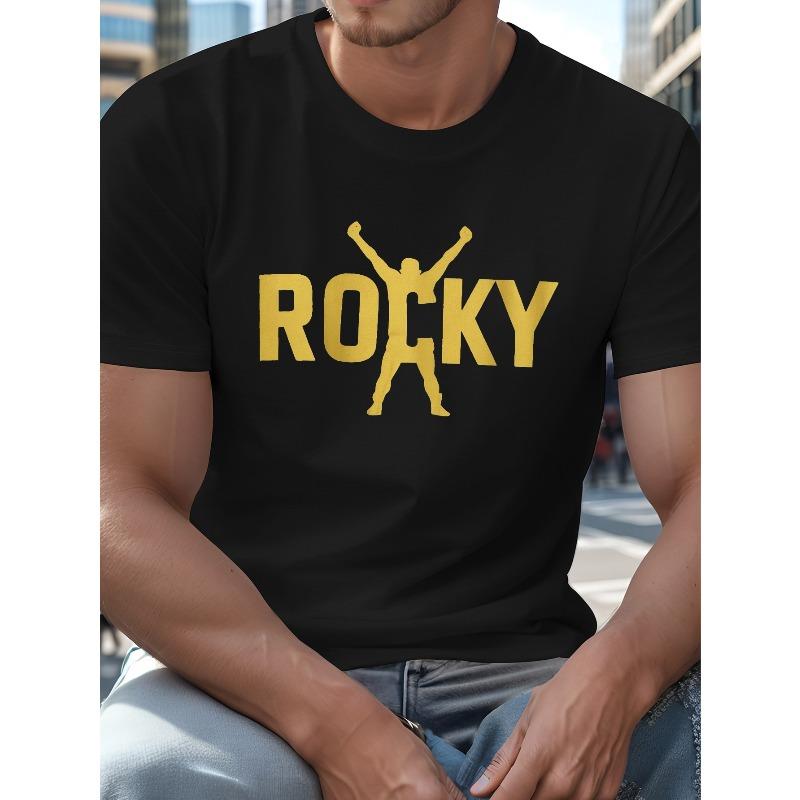 Европейский размер плюс размер Мужская летняя футболка, ROCKY с графическим принтом-силуэтом, короткий рукав, модные повседневные топы для повседневной жизни, большие размеры