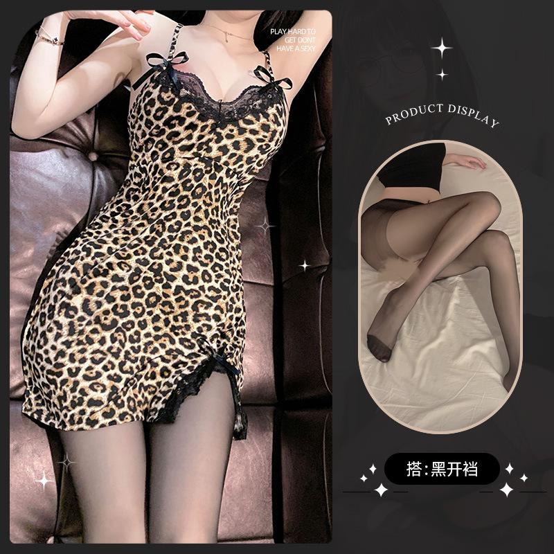 Sex lingerie sexy leopard print suspender nightgown passion seduction lace bow sex fun suit