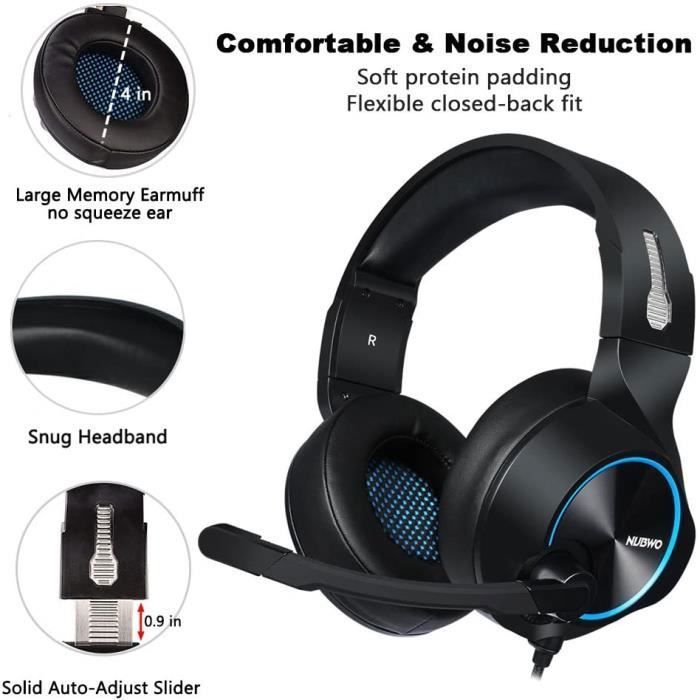 Casque de Gaming - NUBWO - PS4/Xbox One - Audio stéréo 3D - Microphone - Confortable et Anti-Bruit