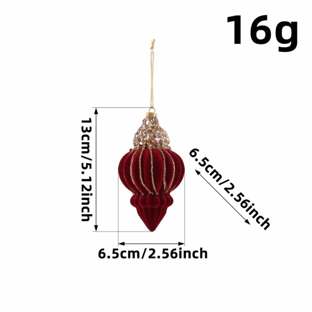 Red Flocked Velvet Christmas Tree Ornament Glitter Trim Xmas Pendant Tree Hanger Festival Layout
