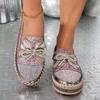 2025 Новые женские кроссовки для пары, кроссовки больших размеров, женские роскошные лоферы с кристаллами и бантом, расшитые пайетками туфли на плоской платформе