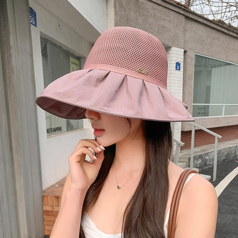 New Big Brim Sunshade Basin Hat Summer Breathable Sunscreen Bucket Hat Travel UV Protection Bow Sun Hat