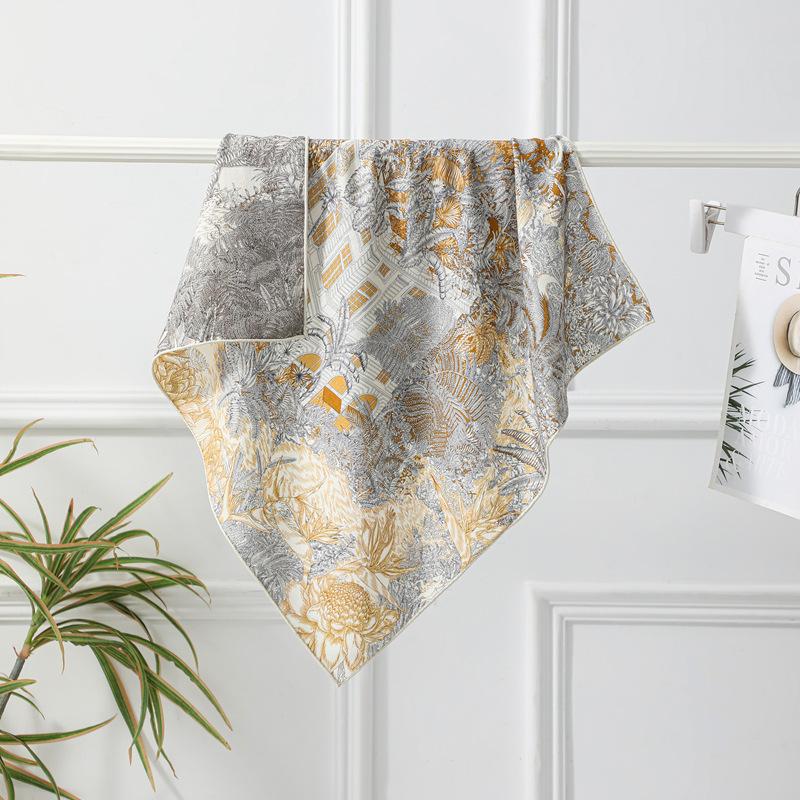 Spring and Autumn New Floral Jungle Double-sided Printed Silk Scarf Women's Fashion High-end Herringbone Silk Wool Scarf