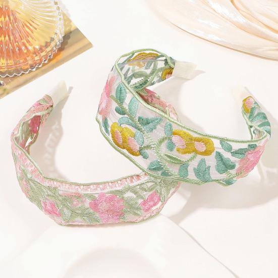 Широкая повязка на голову из сетчатой пряжи с вышитым цветочным узором в стиле ретро, мягкий эластичный ободок для волос, аксессуар для волос