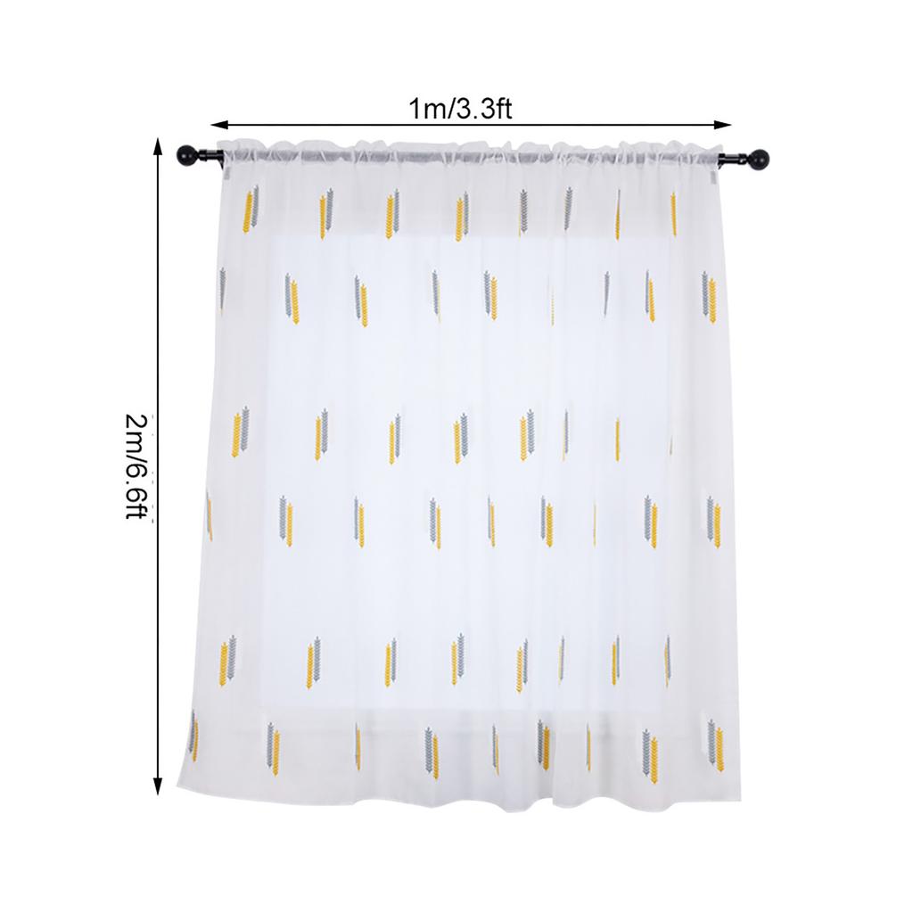 1Pcs Household Window Embroidered Short Curtain Blackout Panels Drapes 1*2m (Gray+White Yellow)