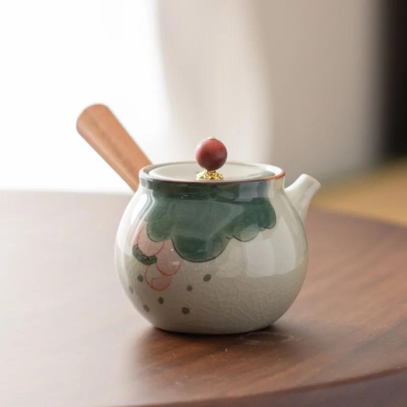 Новый китайский стиль расписанный вручную керамический чайник в стиле лотоса чайный сервиз кунг-фу небольшой бытовой чайник чайник с ручкой