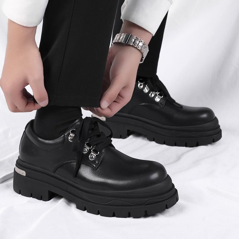 Модные туфли Дерби на толстой подошве из кожи для мужчин Модные стили дизайна Для отдыха, бизнеса, офиса, вечеринок на свежем воздухе Повседневные молодежные Черные туфли Новые