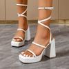Woman High Heels Chunky Sandals Women Fashion Dress Shoes Cross Tied-Lace Up 2024 Summer Pumps Black Designer Zapatos Mujer 42