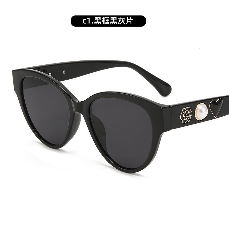 Солнцезащитные очки в ретро-стиле «кошачий глаз» Xiaoxiangfeng Camellia Pearl Sunglasses Trendy Glasses