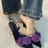 French Retro Style Flower Word with High Heels 2025 Summer New Pointed Side Empty Thin Heel Beautiful Sandals Women