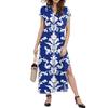 Women's Floral Maxi Dress Casual V Neck Long Shirt Dress Loose Slit Holiday Short Sleeve Dress