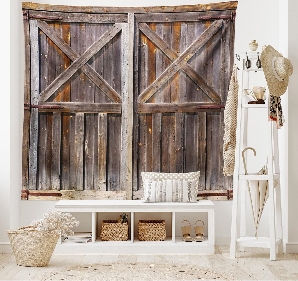Деревянный гобелен с принтом на дверь сарая в деревенском стиле, домашняя спальня, гостиная, декор стен общежития, тканевый гобелен