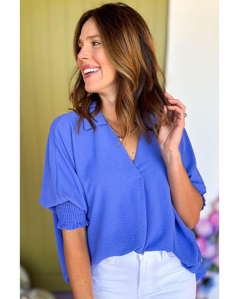 Azura Exchange Темно-синяя блузка с квадратным воротником и манжетами на рукавах