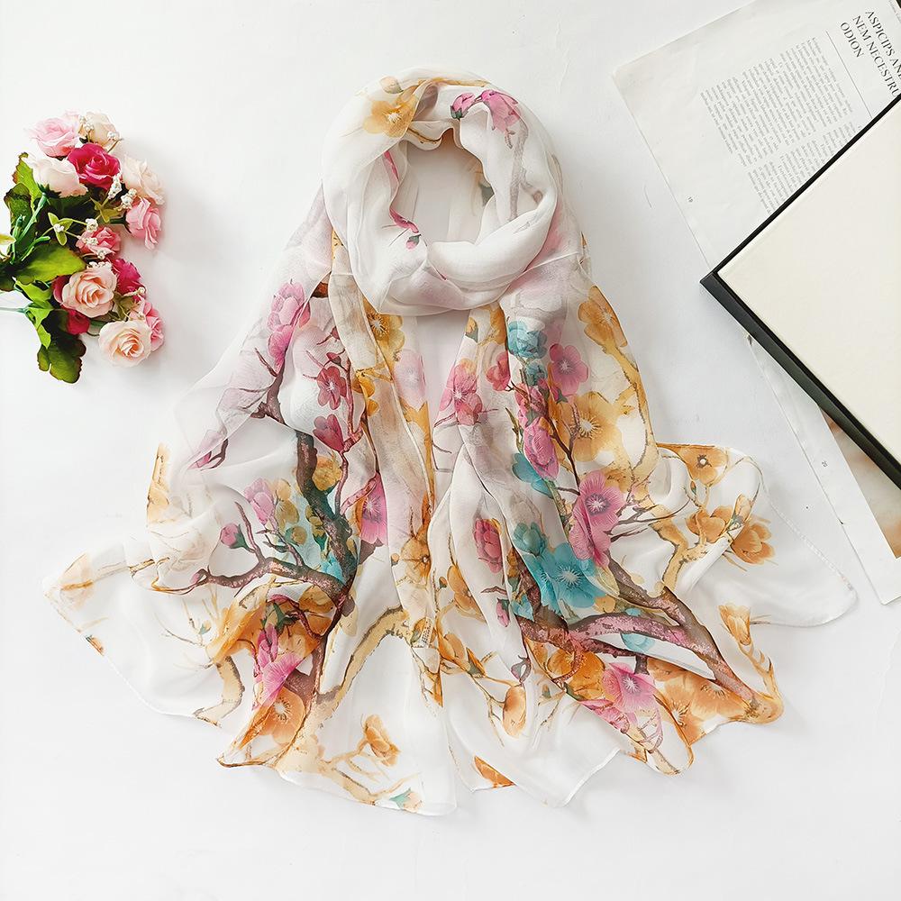 Women's Fashion Long Soft Flower Print Scarf Shawl Chiffon Scarves Beach Scarf